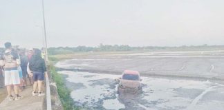 This pickup accidentally overshot the road and fell into a rice field in Barangay Tabucan, Barotac Nuevo, Iloilo early Monday morning, Nov. 25, 2024. Police said the 21-year-old driver from Banate town was unharmed. RAPURA PHOTO