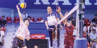D’Navigators-Iloilo’s Vince Abrot tries to score against a Cignal HD Spikers’ defender. PHOTO COURTESY OF SPIKERS’ TURF