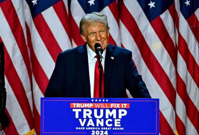 trump Donald Trump addresses his supporters at West Palm Beach Convention Center in Florida, as he claims victory in the 2024 United States presidential election. AGENCE FRANCE-PRESSE PHOTO