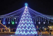 SMPC spreads Christmas joy to Semirara Island A stunning purple-colored SMPC Christmas tree at Semirara Plaza.