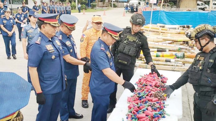 firecracker1 Sending a “clear message”, the Police Regional Office 6 holds a ceremonial destruction of illegal firecrackers in Camp Delgado, Iloilo City ahead of New Year celebrations. These materials can cause injuries or even fatalities, says Police Brigadier General Jack Wanky, the Western Visayas police director. AJ PALCULLO/PN