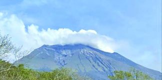 A shot of Mt. Kanlaon taken from Barangay Biak na Bato in La Castellana, Negros Occidental on Tuesday, Dec. 24, 2024. Office of Civil Defense Region 6 Director Raul Fernandez, in an interview on Wednesday, Dec. 25, 2024, said preparations were underway to establish a tent city in Himamaylan City in case authorities raise the alert level due to the volcano's unrest. PHOTO COURTESY OF TF KANLAON