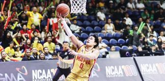 Mapua University Cardinals’ Clint Escamis soars for a layup. PHOTO COURTESY OF NCAA/GMA SPORTS