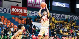 Ilonggo Ethan Oraa of University of the East Junior Warriors pulls up for a basket. UAAP PHOTO