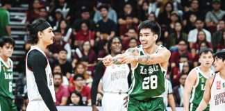 De La Salle University Green Archers’ Kevin Quiambao gestures after making a basket. UAAP PHOTO