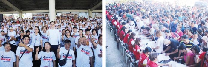uswag Uswag Ilonggo Party-list’s Cong. Jojo Ang leads the payout for beneficiaries of the Sustainable Livelihood Program at the Iloilo Freedom Grandstand in Iloilo City on Thursday, Dec. 5, 2024.