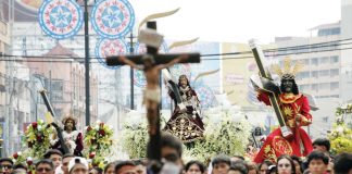 Replicas of the Black Nazarene parade along Quezon Boulevard in Quiapo, Manila on Jan. 2, 2025. They were later blessed as part of the upcoming Feast of the Black Nazarene on Jan. 9. PNA