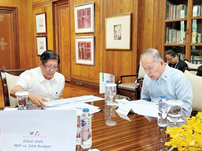 PBBM-proud President Ferdinand Marcos Jr. meets with Department of Labor and Employment secretary Bienvenido Laguesma at the Malacañan Palace to discuss the agency’s budget execution plan for 2025. Marcos recognizes the substantial progress that has been made in 2024 but highlights the necessity of linking government initiatives to the everyday lives of Filipino citizens. PCO