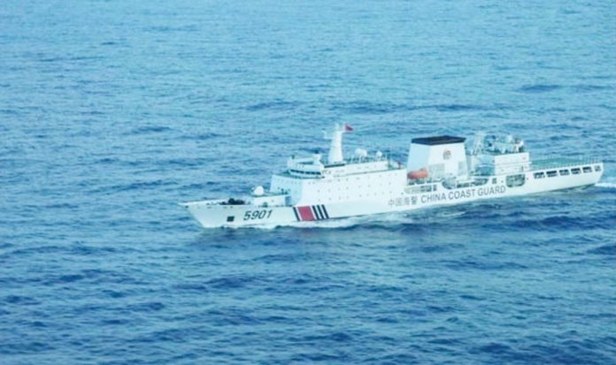 PCG_1_resized INCURSION. Philippine Coast Guard photo taken on Saturday shows China Coast Guard Vessel 5901, also known as “The Monster,” in the coastal waters of Zambales province before it began to move away that evening.