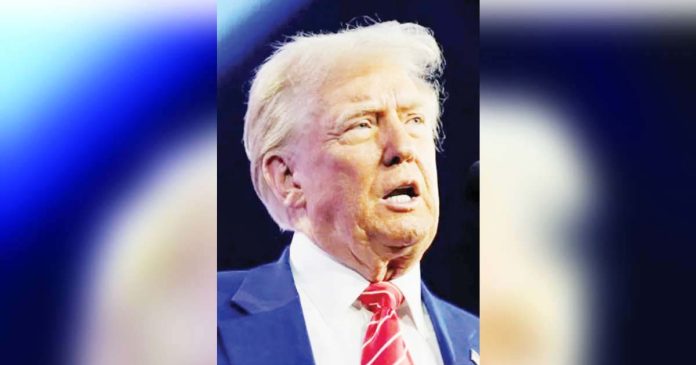 US-1_superimposed US President-elect Donald Trump was convicted in May 2024 of 34 felony counts of falsifying business records related to a $130,000 payment to adult-film star Stormy Daniels.