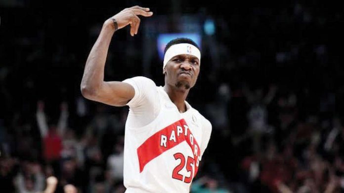 sports-Boucher-1 Chris Boucher gestures after hitting a timely three-pointer in Toronto Raptors’ upset win over the Golden State Warriors. Photo courtesy of Nathan Denette/CP
