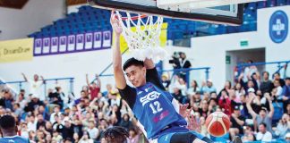 Strong Group Athletics-Pilipinas’ Rhenz Abando soars for a two-handed dunk. PHOTO COURTESY OF STRONG GROUP ATHLETICS