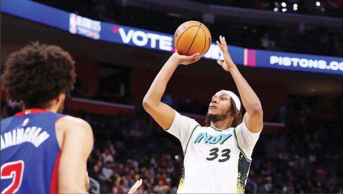 Indiana Pacers’ Myles Turner pulls up for a basket. GETTY IMAGES