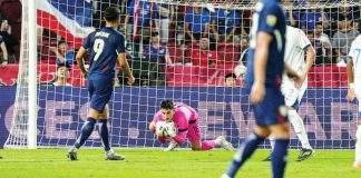 Philippine men’s football team goal keeper Quincy Kameraad saves the ball. PHOTO COURTESY OF PFF