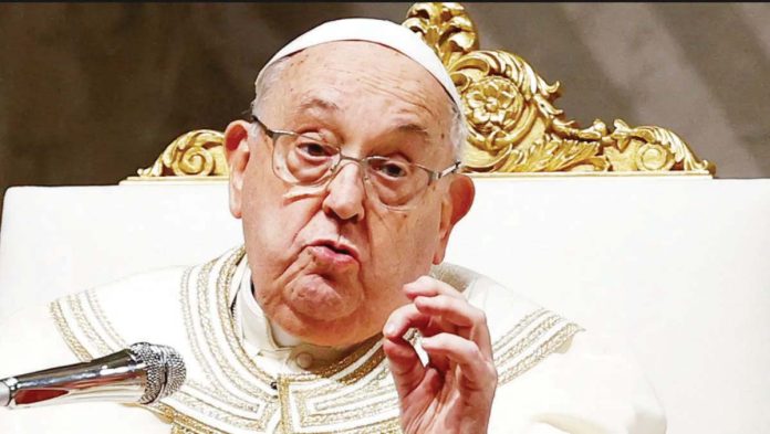 Vatican_1_resized Pope Francis in white and gold vestments and glasses leads prayers at Saint Peter's Basilica at the Vatican at the beginning of February. REUTERS
