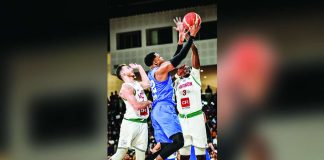 Gilas Pilipinas’ Justin Brownlee attacks the defense of Lebanon for a layup. PHOTO COURTESY OF DUBAI BASKETBALL FEDERATION