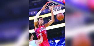 Victor Wembanyama scores on a two-handed dunk during the championship game of the 74th NBA All Star Game in San Francisco, California. PHOTO COURTESY OF SCOTT STRAZZANTE/AP