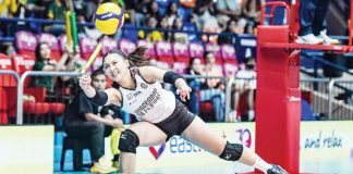 Negrense Joan Marie Monares of University of the Philippines Fighting Maroons tries to save the ball. UAAP PHOTO