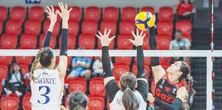 Petro Gazz Angels’ Brooke Van Sickle scores against the defense of ZUS Coffee Thunderbelles. PVL PHOTO