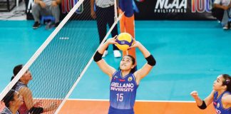 Ilongga Harem Ceballos of Arellano University Lady Chiefs sets the ball to a teammate. PHOTO COURTESY OF ARELLANO SPORTS