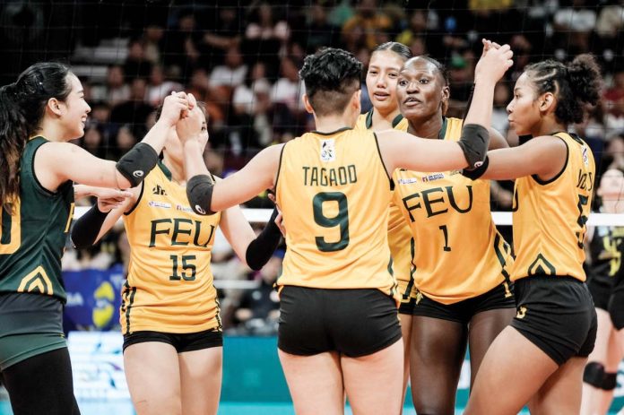 sports_FEU_1_resized Members of Far Eastern University Lady Tamaraws celebrate after defeating University of Santo Tomas Golden Tigresses. UAAP PHOTO