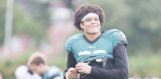 Johnny Wilson, who has Filipino heritage through his mother Leslie, was utilized as one of the wide receivers by head coach Nick Sirianni during the decisive championship game of the Philadelphia Eagles in the Super Bowl LIX. PHOTO COURTESY OF PHILADELPHIA INQUIRER