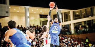 Gilas Pilipinas’ Justin Brownlee pulls up for a basket against a defender from Egypt. PHOTO COURTESY OF DOHA BASKETBALL FEDERATION