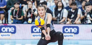 National University Lady Bulldogs’ Mhicaela Belen receives the ball. UAAP PHOTO