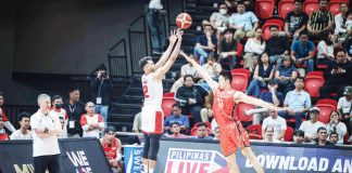 Barangay Ginebra San Miguel Kings’ Jeremiah Gray pulls up for a three-pointer. The Gin Kings is now with a 2-0 lead in the best-of-seven semifinals series. PBA PHOTO