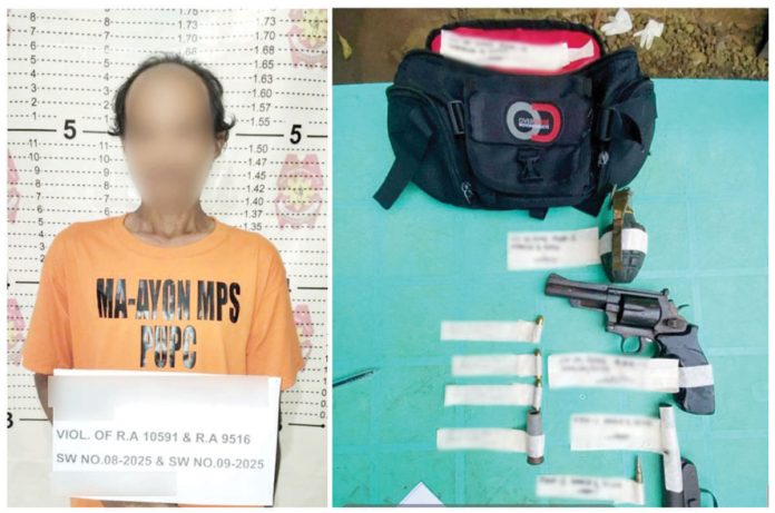 capiz_raid_1_resized Two guns, ammunition and a grenade were seized from alias"Nante" in a raid in Barangay Cabungahan, Maayon, Capiz on March 5, 2025. CAPIZ PPO PHOTOS