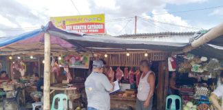 Iloilo Provincial Veterinary Office’s meat inspector Godofredo Jinon Jr. check meat stalls to ensure vendors comply with safety standards and certification requirements under the Meat Inspection Code of the Philippines.