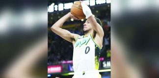 Tyrese Haliburton of Indiana Pacers pulls up for a game-winning triple against the defense of Milwaukee Bucks' Giannis Antetokounmpo. AP