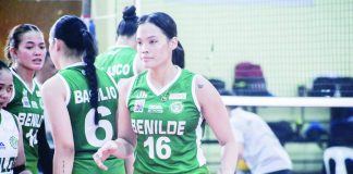 Clydel Mae Catarig produced 14 points, all coming from attacks, to lead the defending champions Lady Blazers in their NCAA Season 100 women’s volleyball match against the Jose Rizal University Lady Bombers. PHOTO COURTESY OF NCAA/GMA SPORTS