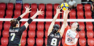 Ilongga Ma. Shaya Adorador of Chery Tiggo Crossovers tries to score against the defense of NxLed Chameleons’ May Luna. PVL PHOTO