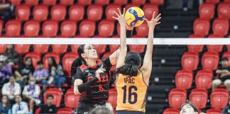 Ilongga Aiza Maizo-Pontillas of Petro Gazz Angels unloads an attack against the defense of Capital1 Solar Energy Solar Spikers' Norielle Ipac. PVL PHOTO