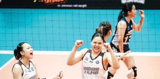 Negrense Joan Marie Monares and Niña Ytang are all smiles after University of the Philippines Fighting Maroons stunned National University Lady Bulldogs. UAAP PHOTO