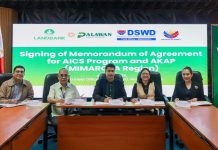 Present during the signing were (L-R) Michael Christopher Galang, PGC Key Accounts Specialist; Leonardo Reynoso, CESO III, DWSD MIMAROPA Regional Director; Karlo Enrico Amorao, PGC Key Accounts Supervisor; Adeline Ramos, Vice President of Southwest Luzon Branches Group of Land Bank of the Philippines, and Lizza Mae Camposano, Head of Calapan Branch, Land Bank of the Philippines.