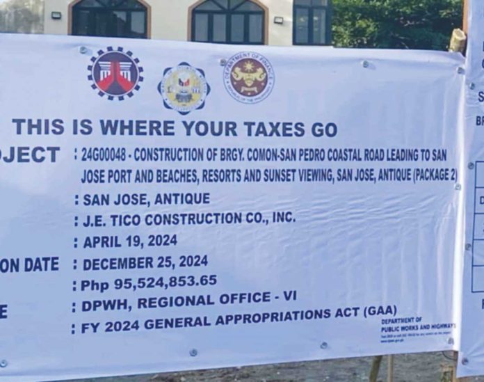 Antique-news-front-pic This is the signboard for the controversial P95.5-million esplanade and coastal road project in San Jose, Antique. Critics raise concern about the project’s environmental impact.