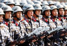 North Korean soldiers holding rifles marching at a parade. South Korean and Western intelligence have long reported that Pyongyang dispatched thousands of troops to Kursk last year. REUTERS