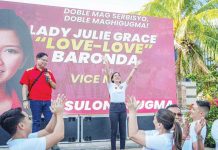 Love Baronda (standing, right) of Team Sulong Gugma leads Iloilo City’s vice mayoralty race for the May 12, 2025, midterm elections, RACI Survey showed.