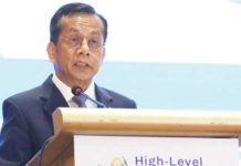Department of Economy, Planning, and Development Secretary Arsenio Balisacan delivers his speech at the opening ceremony of the High-Level Conference of Middle-Income Countries at the Makati Shangri-La Hotel in Makati City on Monday, April 28, 2025. PNA PHOTO BY YANCY LIM