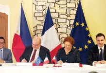 PH gets French grant to help advance FTA with EU IPOPHL Bureau of Trademarks Director Jesus Antonio Ros (from left to right), CIRAD Jean-Marc Roda, AFD Director for the Philippines Bénédicte Gazon, and French Foreign Trade and French Nationals Abroad Laurent Saint-Martin during the signing of the document for technical support of the French government to the Philippines. The signing coincided during the visit of the Saint-Martin to Manila on April 10 to 11, 2025. PNA FILE PHOTO BY KRIS CRISMUNDO