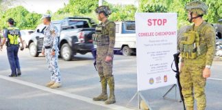 The Commission on Elections (Comelec) and the Iloilo Police Provincial Office are planning to enlist the support of the Philippine Army, Philippine Air Force, and Philippine Coast Guard to help secure voting precincts in the upcoming May 12, 2025 midterm elections. Photo shows members of the Armed Forces of the Philippines supporting the police force in manning the Comelec checkpoint in Iloilo City. PHILIPPINE ARMY SPEARHEAD TROOPERS PHOTO