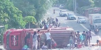 Fifty-eight out of 70 passengers were injured after a jeepney from Alimodian, Iloilo overturned in Barangay Maninila, Miag-ao town on Saturday, April 19. The jeepney was en route to Tubog Beach Resort in San Joaquin town when it lost control on a curved road and flipped. TOTO BRENT/FACEBOOK PHOTO