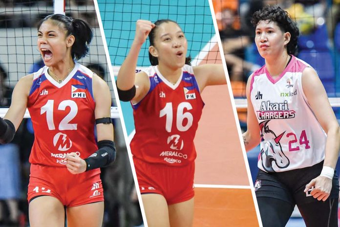 negrense-voleybelles Angel Canino, Arah Panique, Christine Joy Soyud. Photos courtesy of Volleyball Philippines and PVL