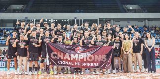 Cignal HD Spikers celebrate their Spikers’ Turf Open Conference three-peat. PHOTO COURTESY OF SPIKERS’ TURF
