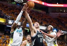 Indiana Pacers’ Bennedict Mathurin battles Milwaukee Bucks’ Brook Lopez for the rebound. GETTY IMAGES