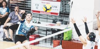 St. John’s Institute-Bacolod Falcons’ Caera Celis scores against the defense of Chiang Kai Shek College. PHOTO COURTESY OF FCAAF