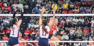 Negrense Jonah Sabete of Petro Gazz Angels scores against the defense of Lorraine Pecana of Choco Mucho Flying Titans. PVL PHOTO
