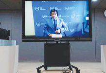 Former Philippine President Rodrigo Duterte is seen via video link in the courtroom of the International Criminal Court (ICC) in The Hague, Netherlands in this photo taken on March 14, 2025. AP